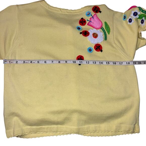 Vintage Yellow Short Sleeve Cardigan Floral Appliqués Ladybugs Bee Buttons MED - Picture 5 of 7